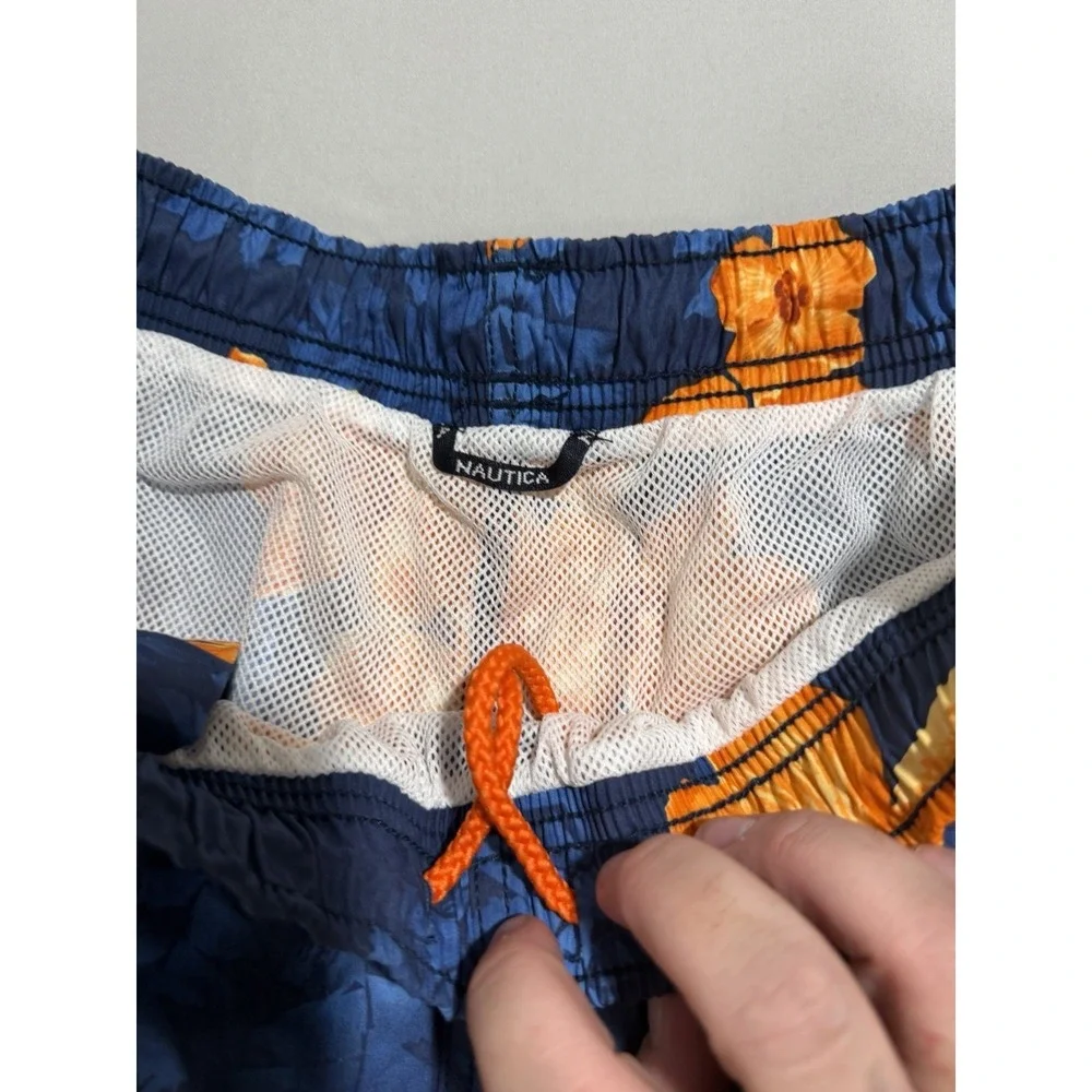 Nautica swim trunks shorts, lined,‎ orange blue hawaiian print, men's xl, cotton